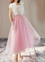 Pink Long Plaid Skirt Outfit Women Custom Plus Size Pink Tulle Skirt image 2