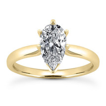 Genuine Pear Diamond Solitaire Ring D VS2 Treated 14K Yellow Gold 0.92 Carat - £1,773.80 GBP