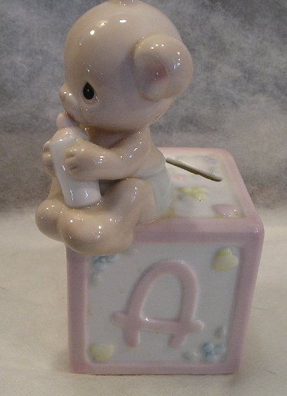 Primary image for VINTAGE CERAMIC BABY ALPHABET BLOCK WITH BABY & BOTTLE SITTING ON TOP- NEW