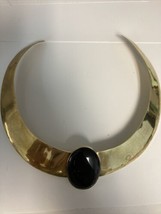 Audrey Schenk Modernist Studio Brass &amp; Onyx Artisan Choker Necklace - £51.39 GBP