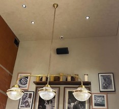 Office Ceiling Art Deco Pure Brass &amp; Glass Ceiling Mount Pendant Light Fixture - £1,281.50 GBP