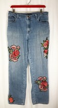 Lee Relaxed Fit Jeans Distressed Red Flower Patches Size 10 Med Soft Worn - £11.83 GBP