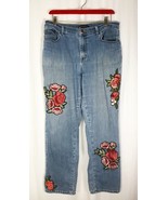 Lee Relaxed Fit Jeans Distressed Red Flower Patches Size 10 Med Soft Worn - £11.66 GBP