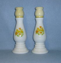 Avon Buttercup Opal Glass Candlestick Decanter Pair - £7.10 GBP