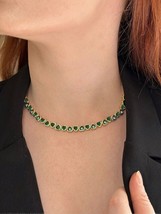 14 Ct Heart Cut Lab Created Green Emerald Tennis Necklace 14K Yellow Gold Plated - £309.91 GBP