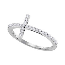 10kt White Gold Womens Round Diamond Christian Cross Slender Band Ring 1/5 Cttw - £157.80 GBP