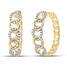 10kt Yellow Gold Womens Round Diamond Cuban Curb Link Hoop Earrings 1/5 Cttw - £508.60 GBP