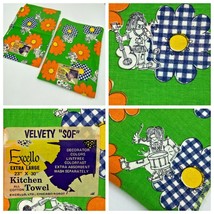 2 Vintage 1970s Excello Kitchen Dish Towels Hippy Band Flower Power Print K3 - £43.92 GBP