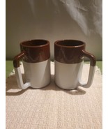 Two 18oz Large Monmouth Stoneware Brown And White Mugs  Made In UsA - $43.32 CAD