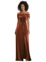 Draped Cuff Off-the-Shoulder Velvet Maxi Dress..1554..Auburn Moon..Size ... - $75.05