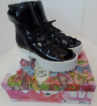 Jeffrey Campbell Black Leather White Lug Sole Faux Lace Zip Up Booties W Box 9 - $148.50
