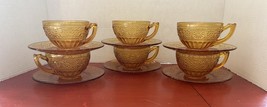 6 Daisy Amber Cup &amp; Saucer Set Indiana Glass - €49,36 EUR