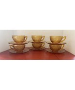 6 Daisy Amber Cup &amp; Saucer Set Indiana Glass - $77.40 CAD