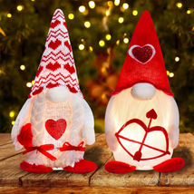 2 PCS Gnomes Decoration Cupid Heart Arrow Plush Doll LED Light Elf Doll ... - $18.99