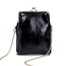 Vintage Genuine Leather Women Clip Bags Small Chain Crossbody Bag Fashion Kiss L - £27.03 GBP