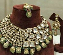 Bollywood Mariage Mode Indien Bijoux Kundan Émail Collier Plaqué Or Set - £186.89 GBP