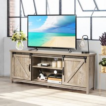 TV Stand Media Center Console Cabinet with Sliding Barn Door - Gray - £180.91 GBP