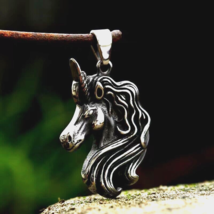 Men&#39;s Silver Unicorn Pendant Necklace Punk Rock Biker Jewelry Box Chain ... - £9.48 GBP