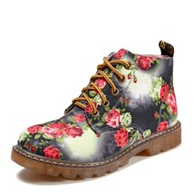 Spring Korean Style Retro Short Boots Female Fashion Floral Lace Up Ankle Boots  - £38.51 GBP