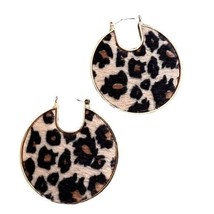 Faux Fur Leopard Print Gold Tone Round Earrings Boho Fun - £10.73 GBP