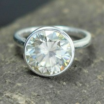 Bezel Set Engagement Ring 3.00Ct Round Cut Diamond 14k White Gold Over Size 9.5 - £87.13 GBP