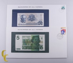 1973-1982 Noruega 10 Coronas &amp; Países Bajos 5 Gulden Joya UNC Billetes 2... - $41.57