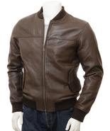 Men's Brown Leather Bomber Jacket: Coleford - $125.00 - $135.00