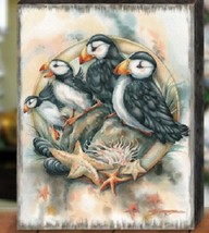 Jody Bergsma Puffins Bird Wood Block Art  Made in USA  Ocean Send the Cl... - $35.59