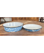 Vintage Antique BLUE &amp; WHITE SWIRL ENAMEL IRIS RECT. FARMHOUSE Pans - $425.94 MXN