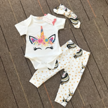 NWT Unicorn Baby Girls Bodysuit Sparkle Gold Pants Headband Outfit 18-24 Months - £8.78 GBP