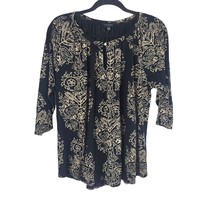 Lucky Brand Top 1x Womens Plus Size Half Sleeve Black Tan Key Hole Pullover - £15.80 GBP