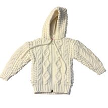 Vintage 2T Toddler Cable Knit Zipper Hoodie Sweater White 100% Acrylic - €16,45 EUR