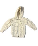 Vintage 2T Toddler Cable Knit Zipper Hoodie Sweater White 100% Acrylic - $19.20