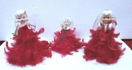 3 Vintage Christmas Angel Hot Pink Feather Dress Holt Howard Delta Novel... - $229.00