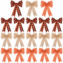 18 Pieces Thanksgiving Plaid Bows Orange And Black Burlap Bow Halloween Bow For  - £22.30 GBP