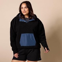Womens Teddy Fleece Quarter Snap Hooded Pullover Jacket Kangaroo Pocket ... - $34.60