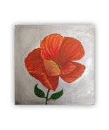 Original Floral Painting on canvas, 15X14&quot;, Red Poppy Flower Original Ar... - £110.94 GBP