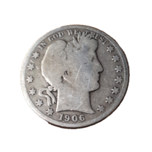 ½ Half Dollar Barber 90% Silver U.S Coin 1906 S San Francisco Mint 50C K... - $38.49