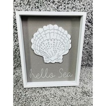 Sea Shell Coastal Decor Wall Frame With Hello Sea Print Nautical Home Decor - £12.00 GBP