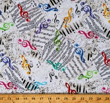 Cotton Music Notes Sheet Music Pages Treble Clefs Fabric Print by Yard D580.65 - £28.94 GBP