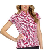 NWT TAIL Fuchsia Black Illusion Geo Andie Short Sleeve Mock Golf Shirt S... - $68.37 CAD