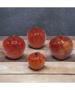 Vtg Set Of 4 Red-Pink Apples Paperweight Marble Alabaster Stone Unmarked - $43.95