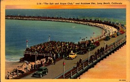 LINEN POSTCARD- &quot;THE SPIT &amp; ARGUE CLUB&quot; AND RAINBOW PIER, LONG BEACH, CA... - $4.46