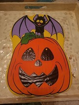 Fun World Yard Scene Bat With Pumpkin Vinyl Yard Sign Vintage New Reusable USED - £3.72 GBP