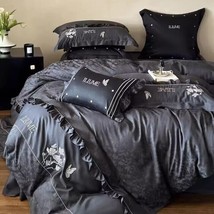 Princess Style Lyocell (Tencel) Black Flora Ruffled Duvet Cover Set Bedding Set - $245.78+