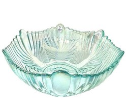 Vintage Fenton Ribbed Fluted Leaf Serving Bowl Green Blue Iridescent Teal Royale - £75.55 GBP