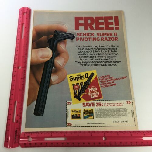 VTG Retro 1983 Schick Super II Blades FREE Pivoting Razor Print Ad Coupon Item image 3