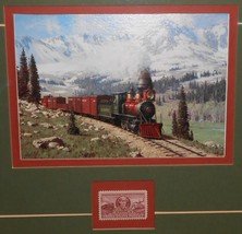 Vintage FRAMED Honoring Railroad Engineers of America THREE CENT POSTAGE... - $39.59