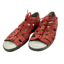 BeautiFeel Shoes Womens 39 EUR 8-8.5 US Dark Red Suede Lace Up Sandals - £19.72 GBP