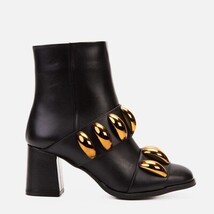 The Eclipse Black & Gold Leather Block Heel Women Boot image 8